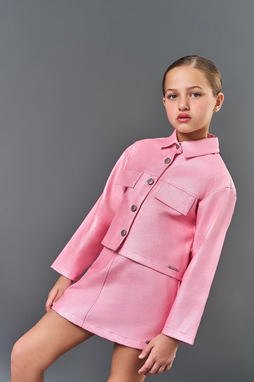 Jaqueta Infantil Menina Courino Metalizado Rosa CTV