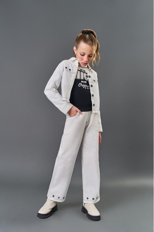 Calça Infantil Menina Wide Leg Sarja Natural CTV