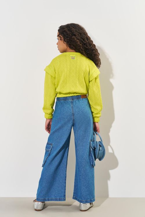 Calça Wide Leg Infantil Menina Jeans CTV