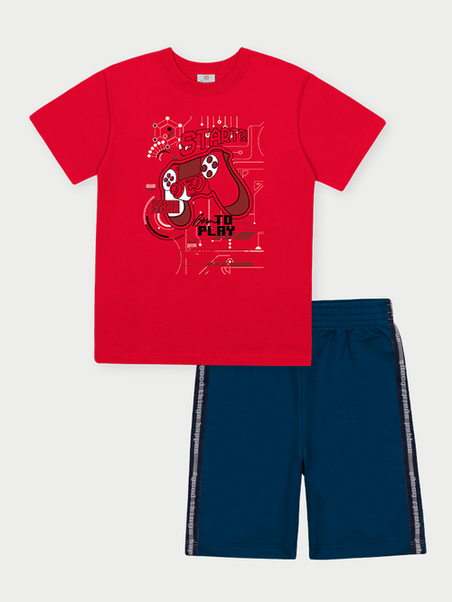Conjunto Menino Gamer Zone Vermelho Abrange