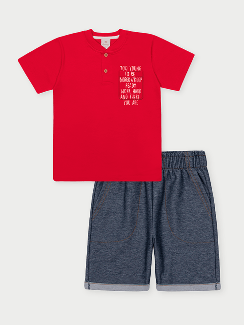 Conjunto Menino Too Young Vermelho Abrange