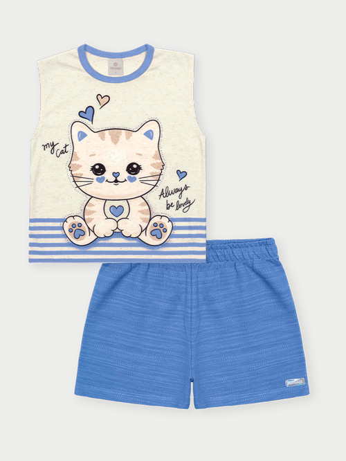 Conjunto Menina My Cat Azul Abrange