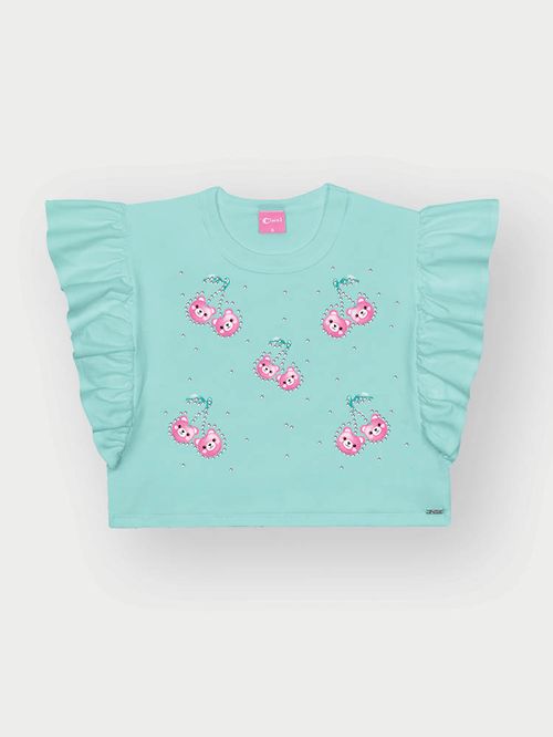 Blusa Infantil Menina Strass de Cerejas Menta Mundo Cinti