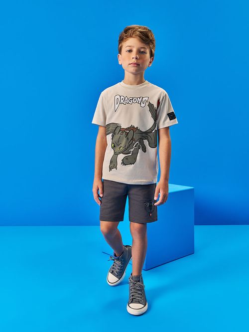 Camiseta Infantil Dragons Banguela Bege