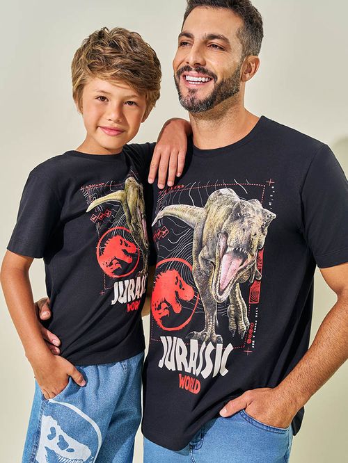 Camiseta Pai e Filho Jurassic World Preto