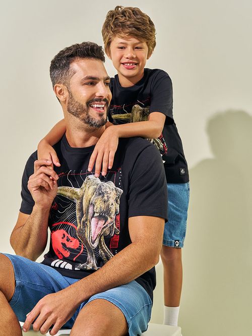 Camiseta Pai e Filho Jurassic World Preto