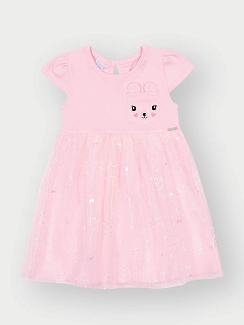 Vestido Menina Tule com Orelhas Interativas Rosa