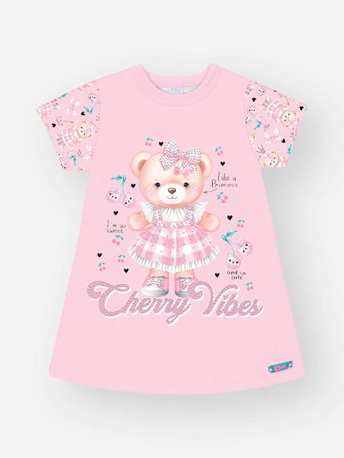 Vestido Menina Ursinha Vibes Rosa