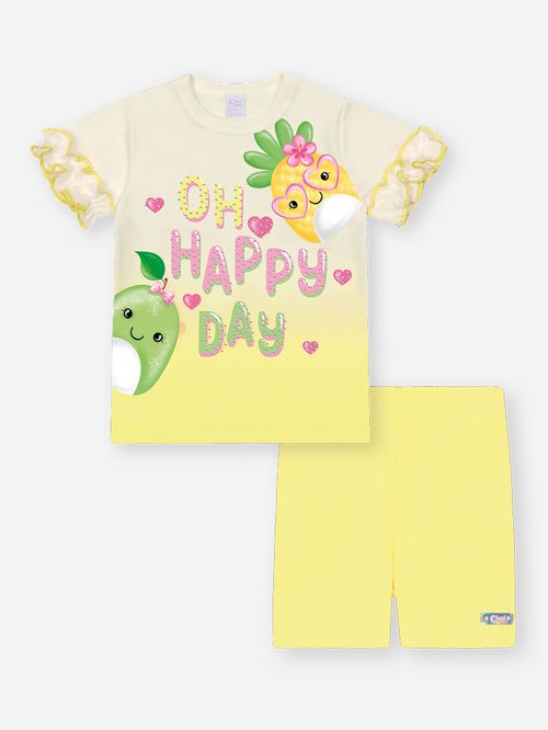 Conjunto Menina Happy Day Amarelo