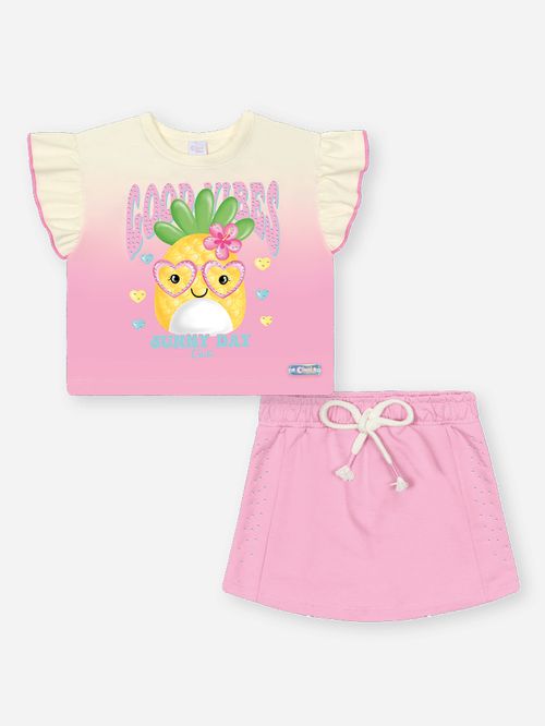 Conjunto Menina Abacaxi Good Vibes Rosa