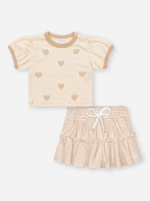 Conjunto Menina Corações Bege