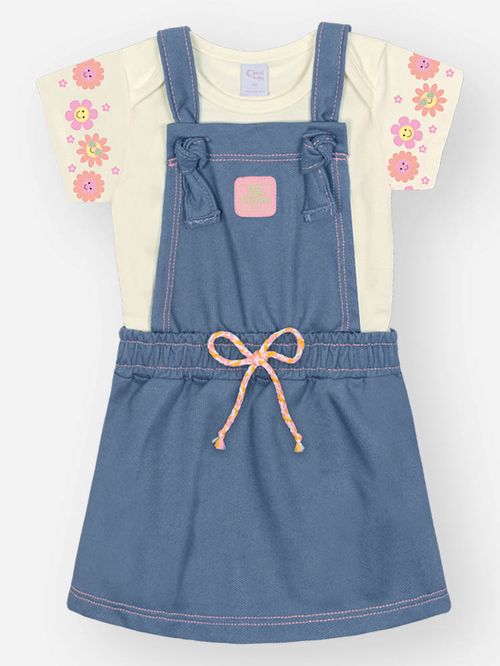 Conjunto Menina Floral Jeans Médio