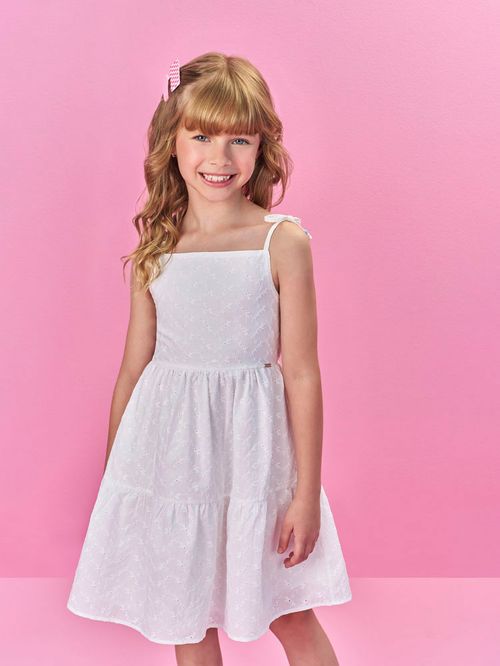 Vestido Menina em Laise Floral Branco Mundo Cinti