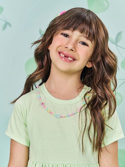 Vestido Menina com Colar de Miçangas Rosa Mundo Cinti