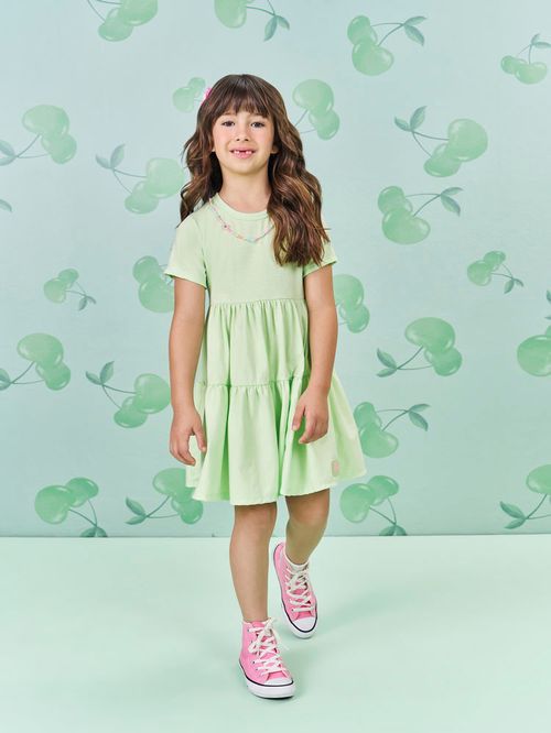 Vestido Menina com Colar de Miçangas Verde Mundo Cinti