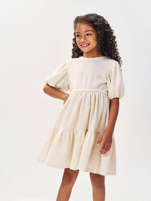 Vestido Menina em Moletinho Linho Off White Mundo Cinti