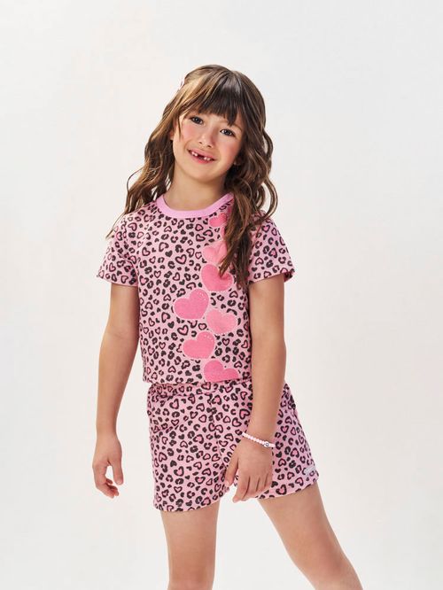 Conjunto Menina Onça Print Rosa Mundo Cinti
