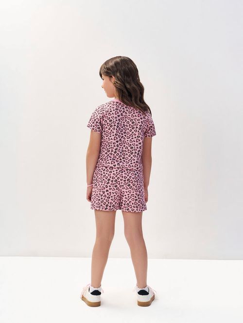 Conjunto Menina Onça Print Rosa Mundo Cinti