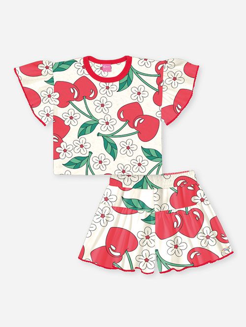 Conjunto Menina em Cotton Cerejas Vermelho Mundo Cinti
