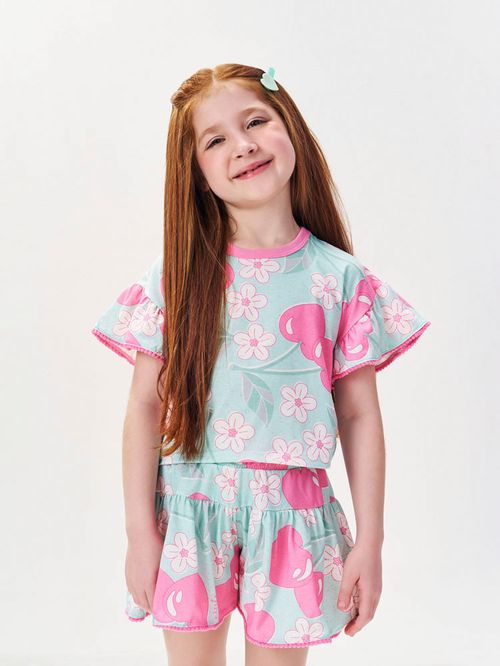 Conjunto Menina em Cotton Cerejas Rosa