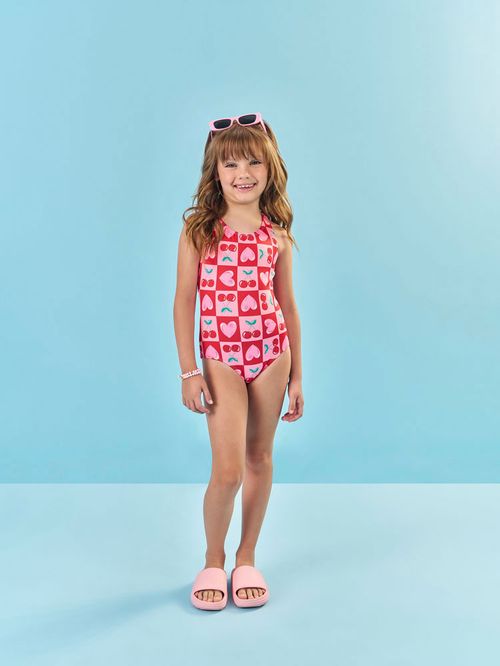 Maiô Menina com Proteção UV Cerejas Rosa Mundo Cinti