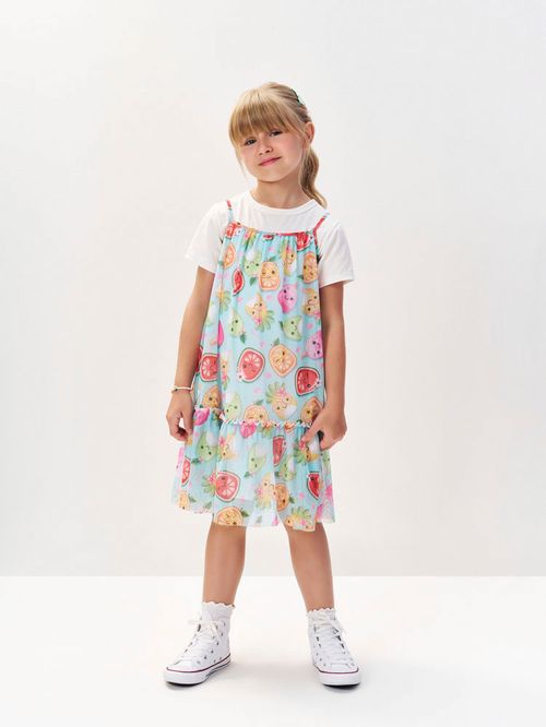 Vestido Menina Frutas com Pulseira Off White Mundo Cinti