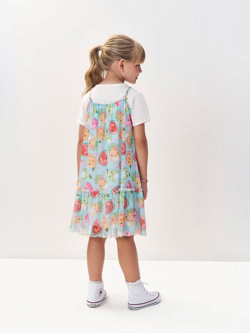 Vestido Menina Frutas com Pulseira Off White Mundo Cinti