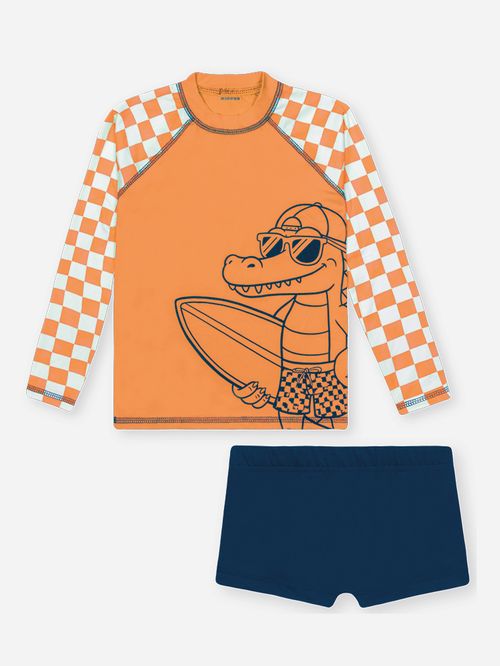 Conjunto Menino com Proteção UV Jacaré Laranja Kippos