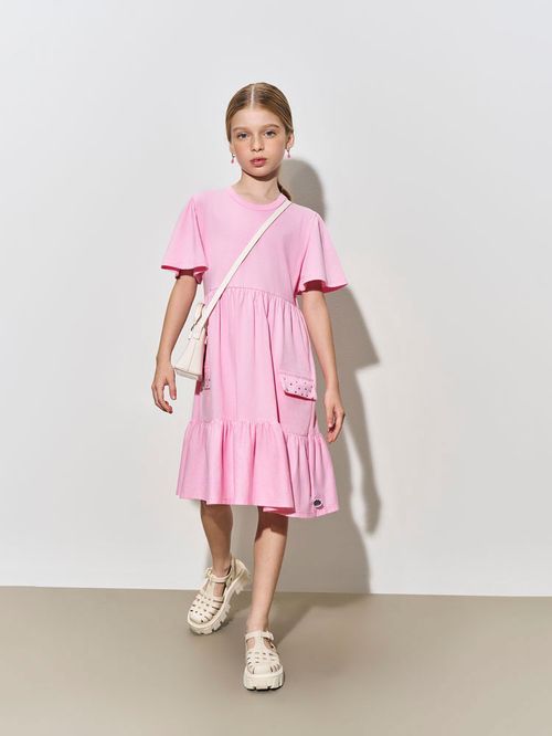 Vestido Menina em Meia Malha Rosa Beli.me