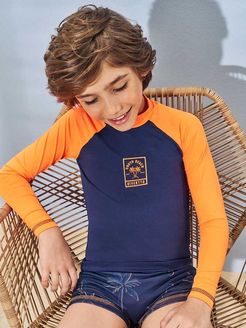 Conjunto Camiseta e Sunga com Proteção UV Palmas Laranja Divertto