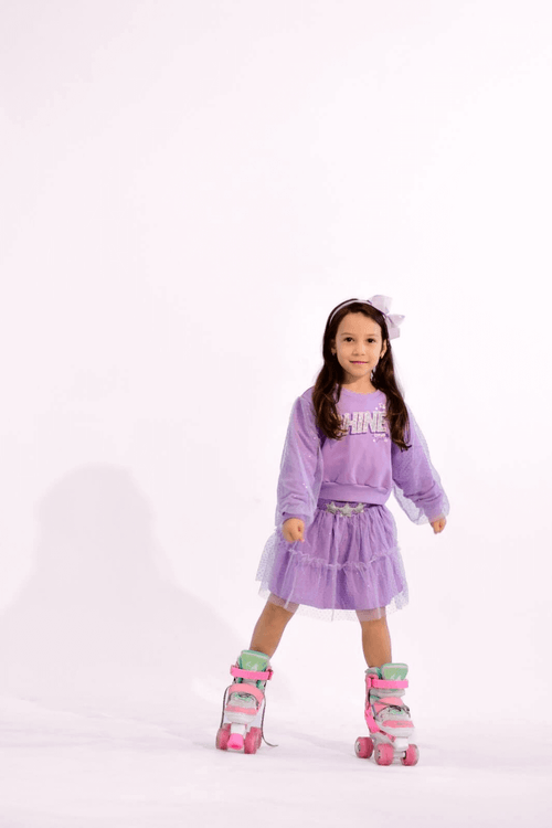 Conjunto Pinkmood Blusão E Saia Com Tule Lilás Catavento