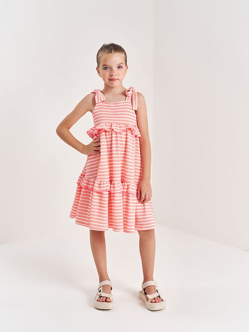 Vestido Infantil Menina Listrado Laranja Beli.me