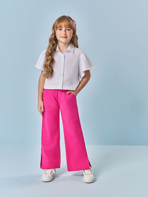 Camisa Cropped Infantil Menina Cintilante Branca Mundo Cinti