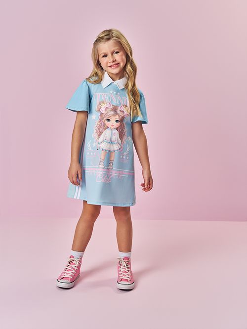 Vestido Infantil Menina Tennis Club Azul Mundo Cinti