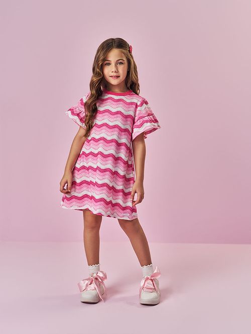 Vestido Infantil Menina Listrado Rosa Mundo Cinti