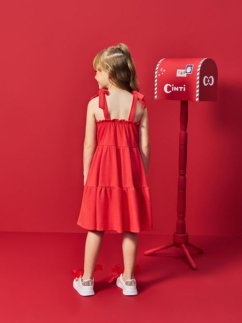 Vestido Infantil Menina com Glitter Vermelho Mundo Cinti