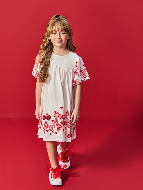 Vestido Infantil Menina Laços Vermelhos Mundo Cinti