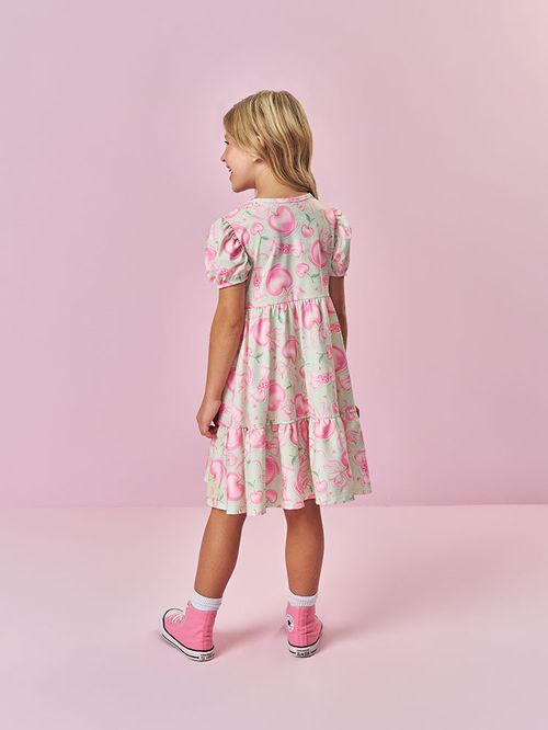 Vestido Infantil Menina Coração do Amor Verde Mundo Cinti
