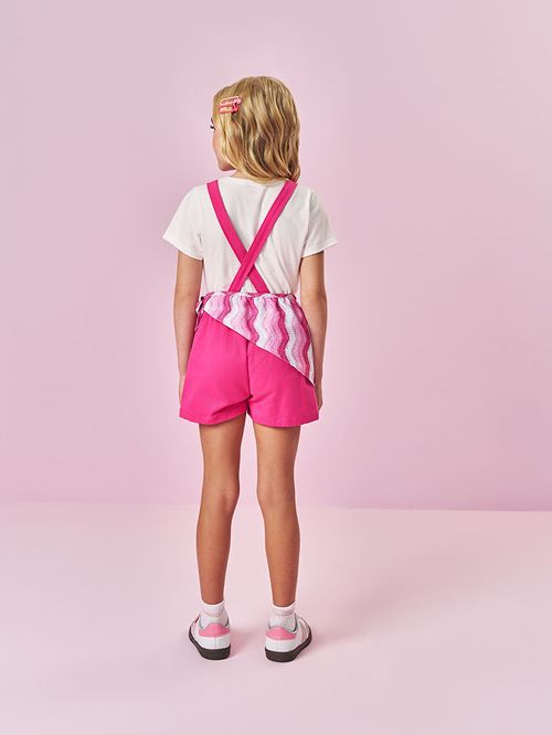 Conjunto de Jardineira Infantil Menina Listrado Rosa Mundo Cinti