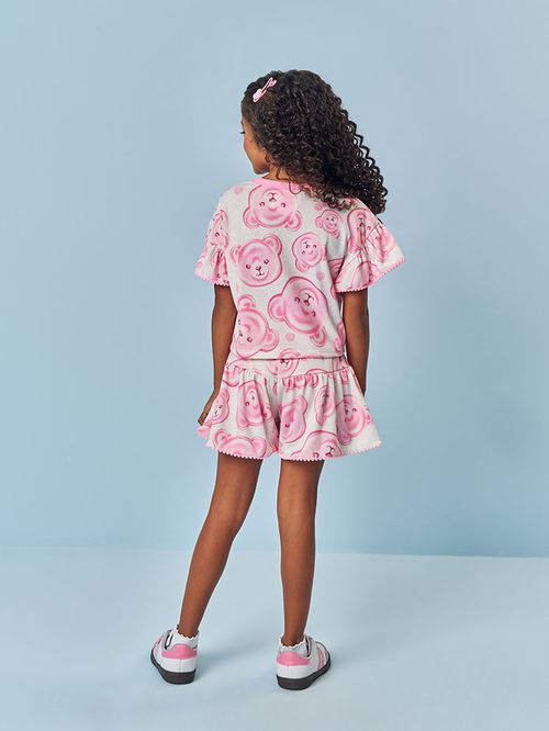 Conjunto Infantil Menina Cabeça de Ursinhos Rosa Mundo Cinti
