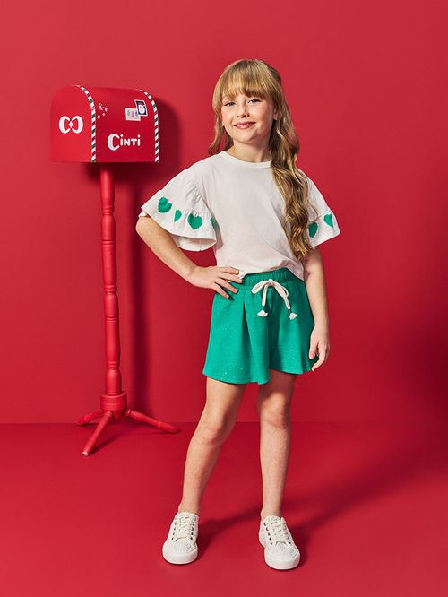 Conjunto Infantil Menina Corações Verdes Mundo Cinti