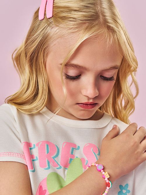 Conjunto com Pulseira Infantil Menina Morango Rosa Mundo Cinti
