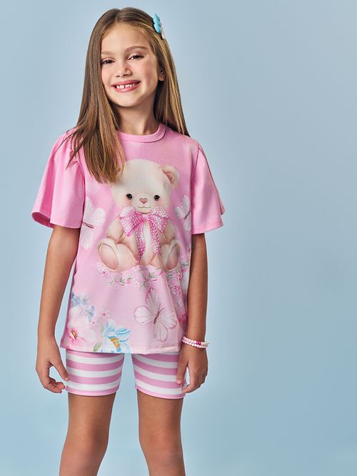 Conjunto Infantil Menina Ursinha Listrada Mundo Cinti