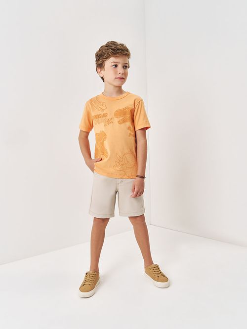 Camiseta Infantil Menino Dinossauros em Relevo Laranja Divertto