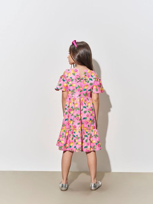 Vestido Menina Limão Siciliano em Tricoline Rosa Beli.me
