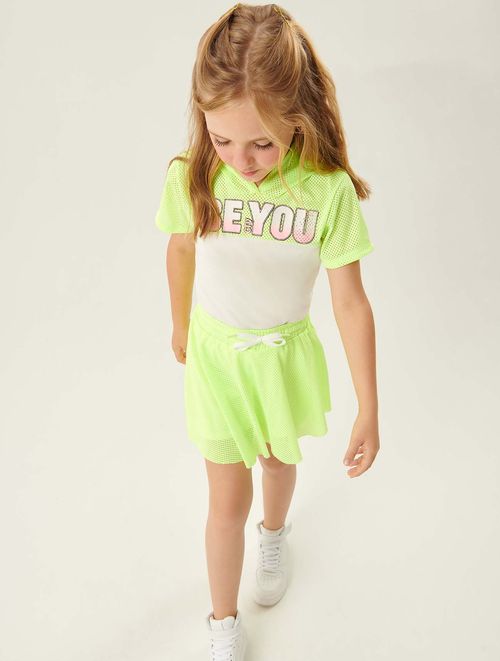 Conjunto Blusa E Short-Saia Com Tela Amarelo Neon E Natural Catavento