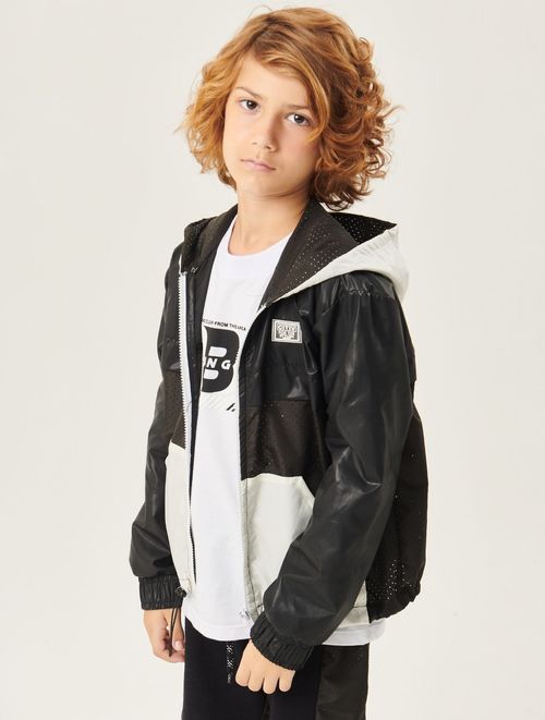 Jaqueta Corta Vento Preto E Natural Catavento