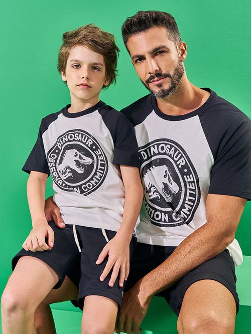 Camiseta Pai e Filho Dinosaur Committee Natural Kippos