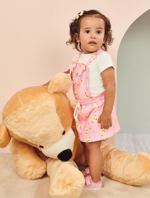 Conjunto Body E Jardineira Estrelas Natural E Rosa Abrange