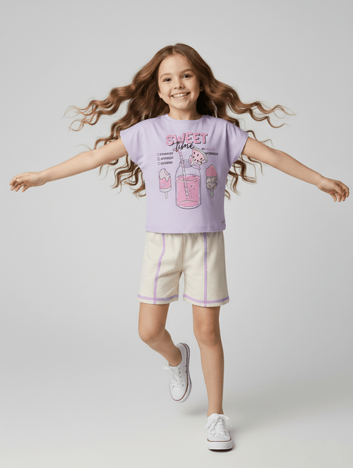 Conjunto Menina Sweet Time Lilás Abrange